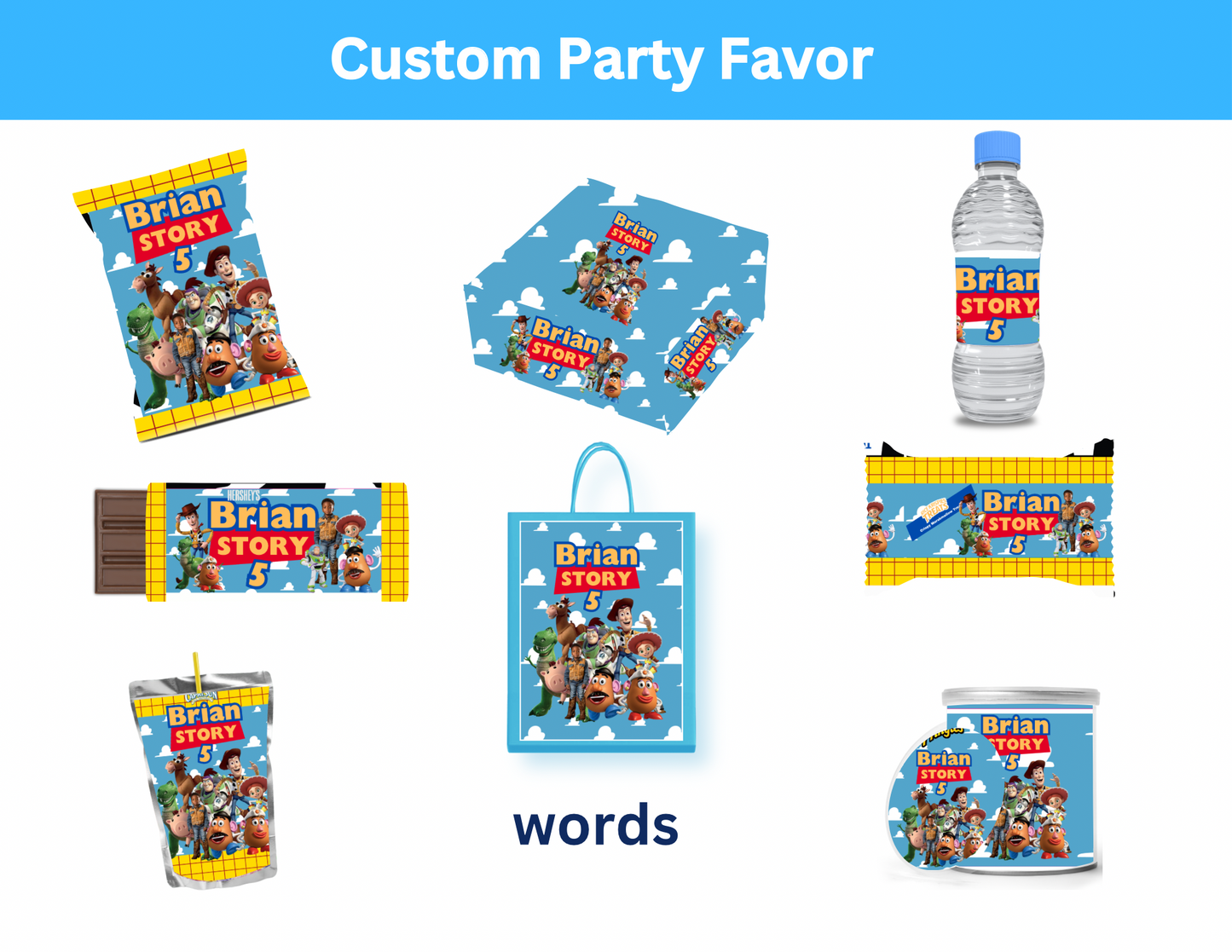 Toy Story – Editable Party Favor Digital Template (Canva)