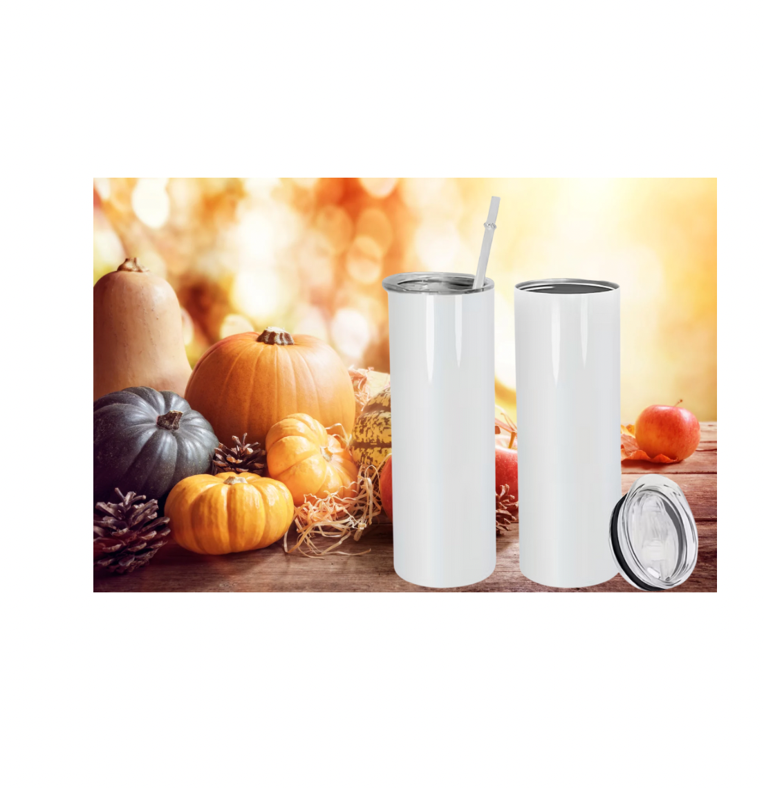 12-Pack – 20 oz Sublimation Blank Tumblers with Lids & Straws