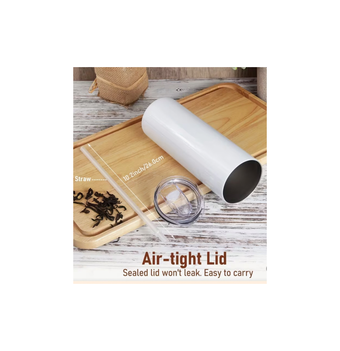 12-Pack – 20 oz Sublimation Blank Tumblers with Lids & Straws