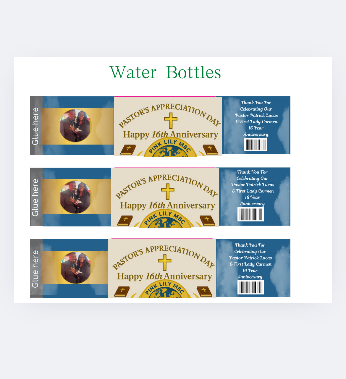 Editable Pastor Anniversary Party Favor Templates – Chip Bag, Hershey Bar, Water Bottle Labels (Digital Download)