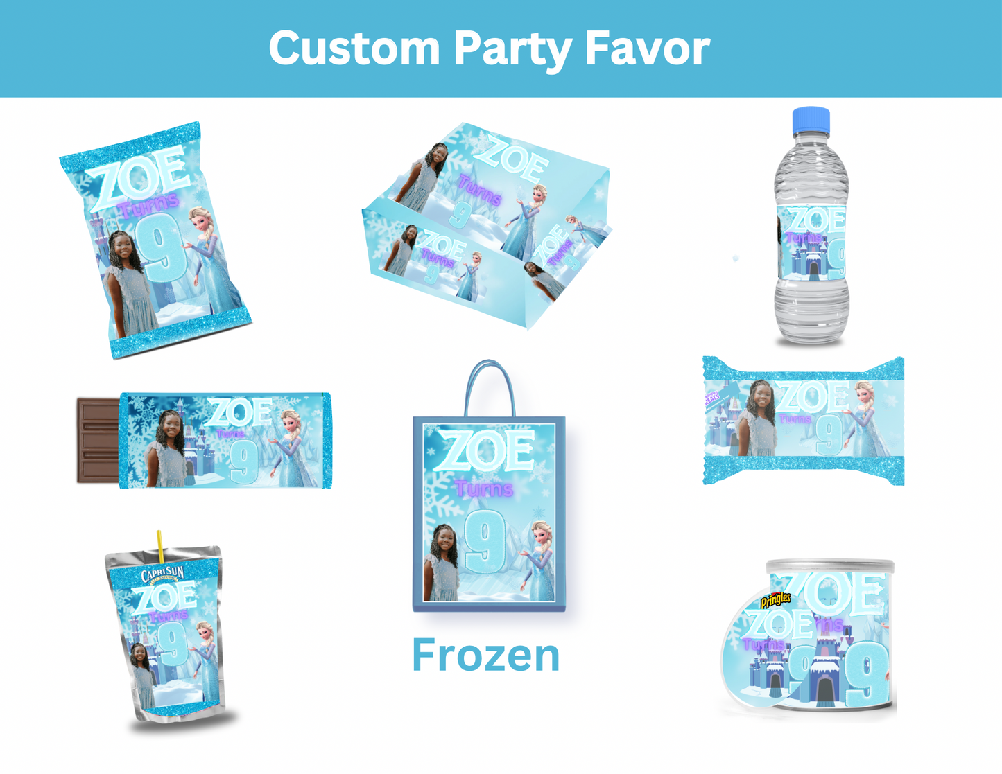❄️Editable Frozen Party Favor Digital Template – Instant Canva Download