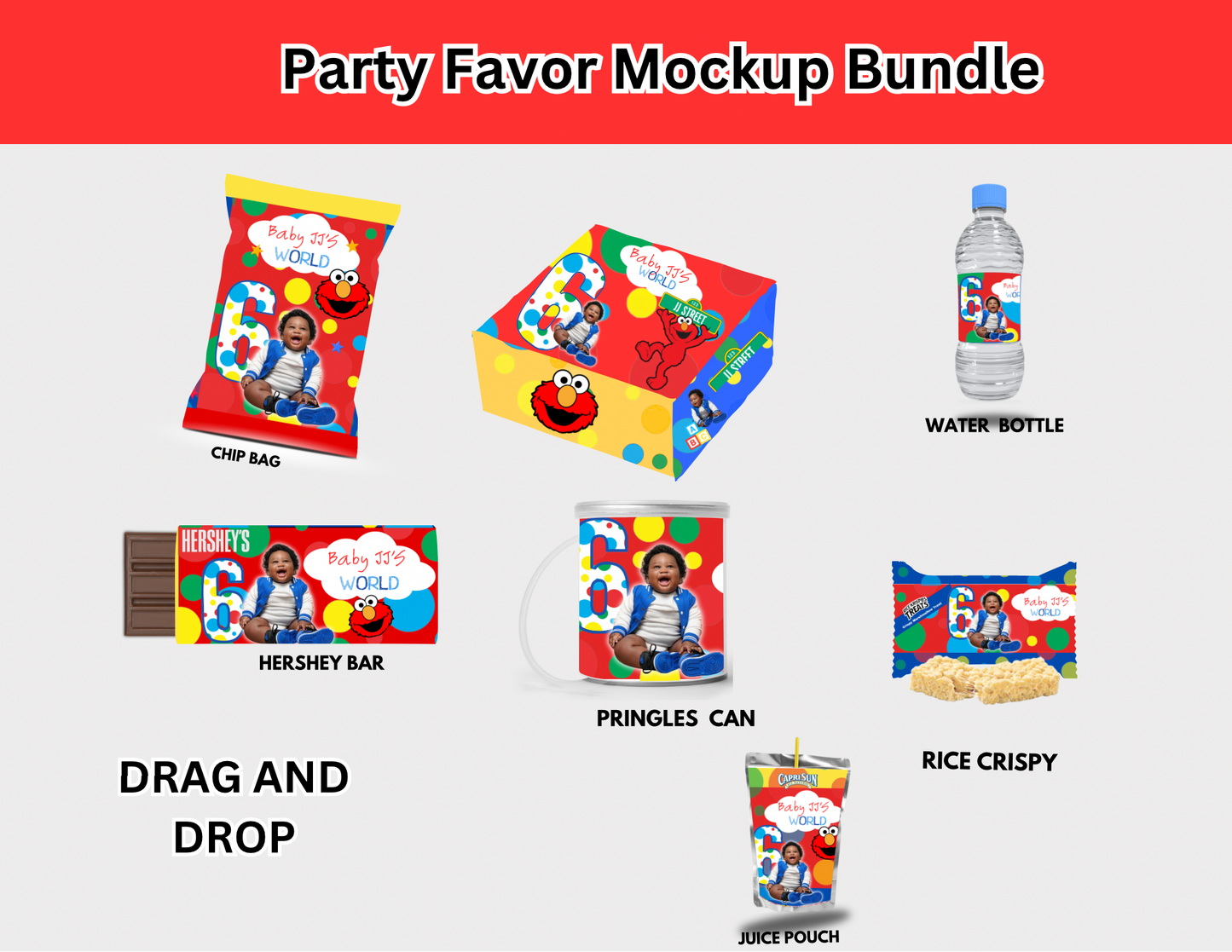 Elmo Birthday Digital Templates | Editable Chip Bags, Capri Sun, Water Bottle, Pringles, Rice Krispies, Hershey Wrappers