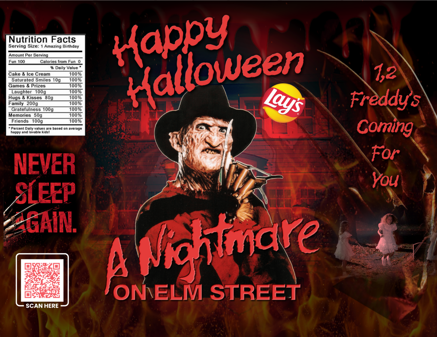 Freddy Halloween Digital Chip Bag Template | Editable Halloween Party Favor | Horror Movie Theme