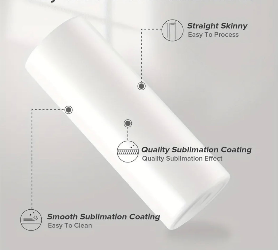 White Cardi B stainless steel tumbler with smooth sublimation coating and straight skinny design