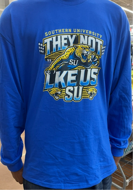 Southern University Jaguars “They Not Like Us” Team Sports Tee – Blue & Gold Fan Shirt