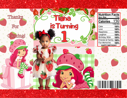 🍓 Editable Strawberry Shortcake Party Favor Template – Canva File