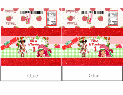 🍓 Editable Strawberry Shortcake Party Favor Template – Canva File