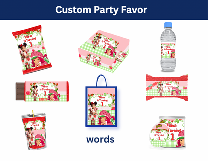 🍓 Editable Strawberry Shortcake Party Favor Template – Canva File