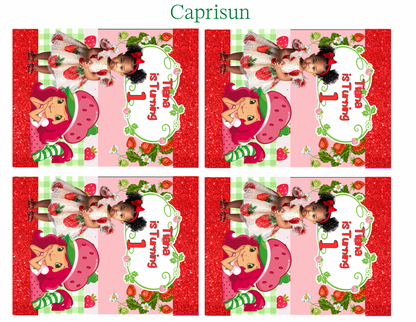 🍓 Editable Strawberry Shortcake Party Favor Template – Canva File