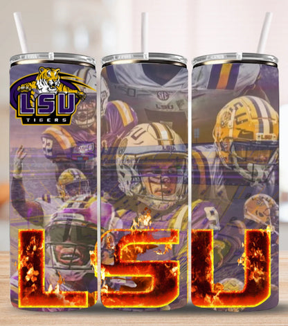 🔥 LSU Tigers 20oz Skinny Tumbler | Custom College Football Game Day Cup