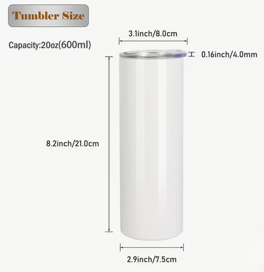 20 oz Sublimation Blank Tumbler with Lid & Straw