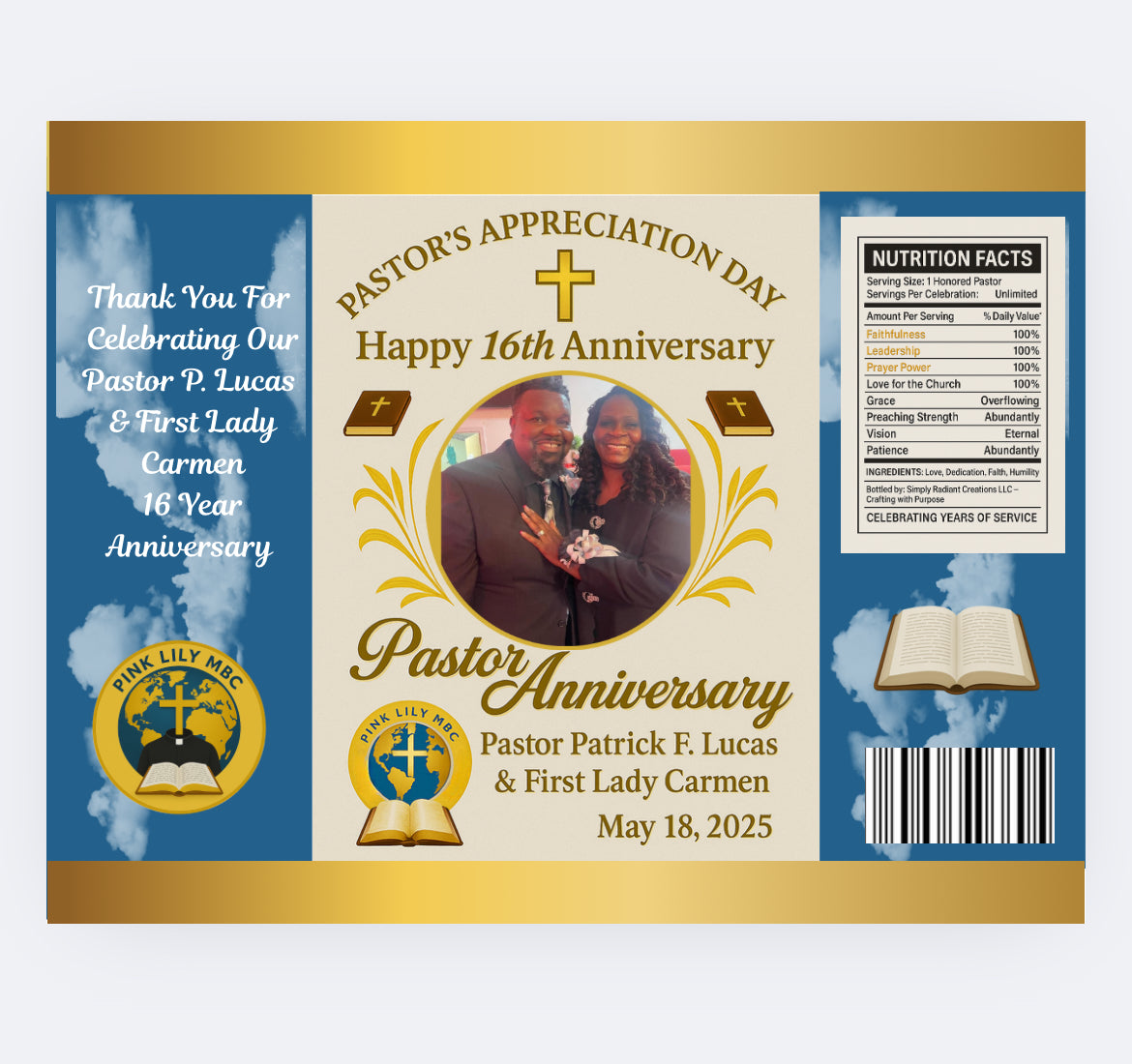Editable Pastor Anniversary Party Favor Templates – Chip Bag, Hershey Bar, Water Bottle Labels (Digital Download)