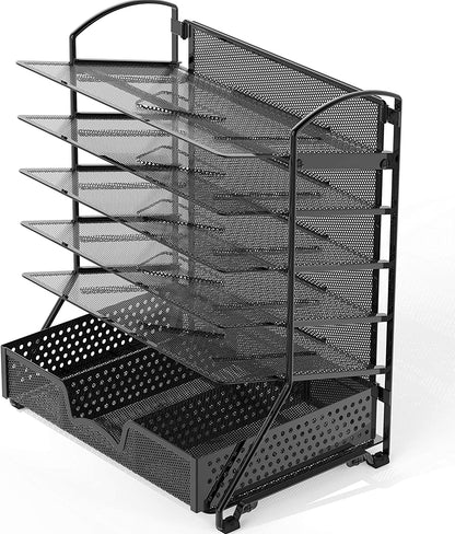 6 Trays Desk Document File Tray Organizer with Supplies Sliding Drawer
