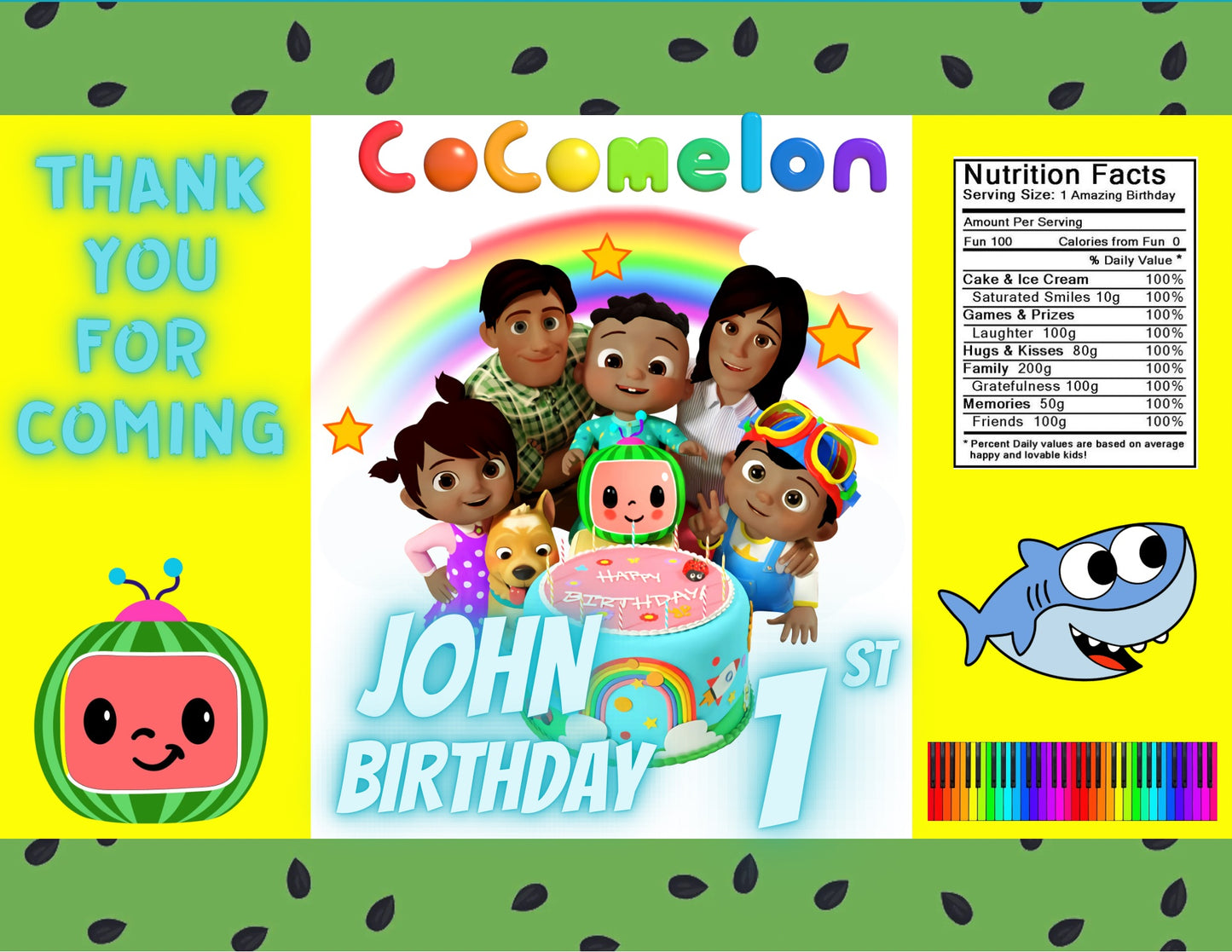 Green CoComelon Digital Party Favor Bundle | JJ Theme Printable Set