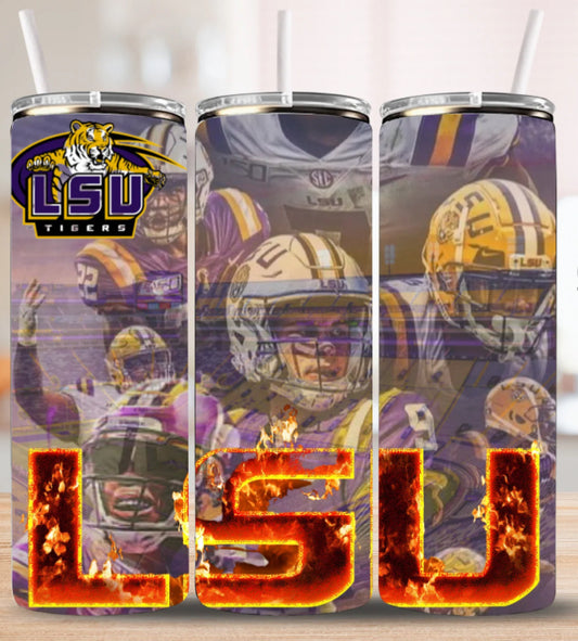🔥 LSU Tigers 20oz Skinny Tumbler | Custom College Football Game Day Cup