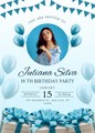 Editable 18th Birthday Invitation Template | Digital Blue Birthday Party Invite | Canva