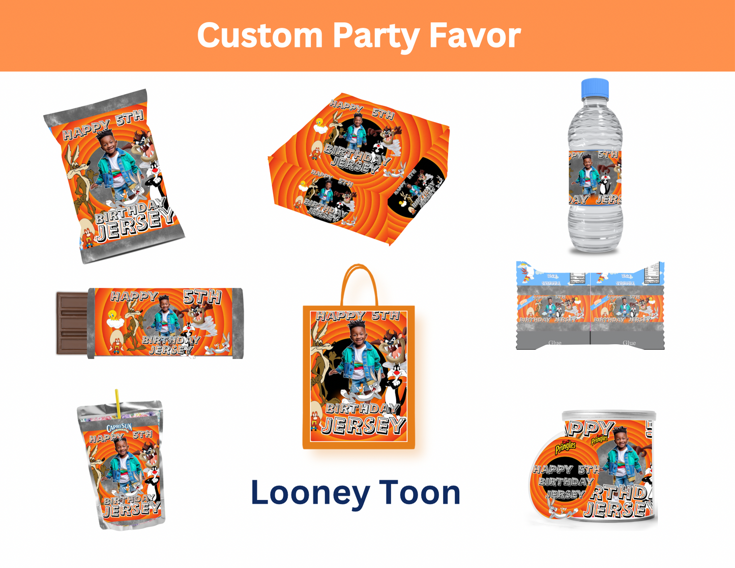 Looney Digital Party Favor Templates | Editable Canva Download