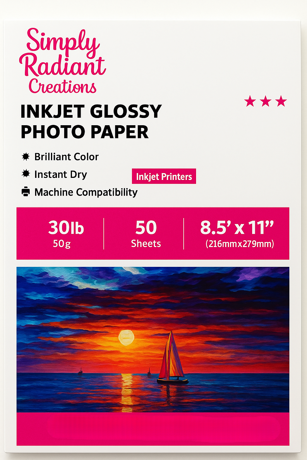 Glossy Inkjet Photo Paper – 8.5x11” (50 Sheets)