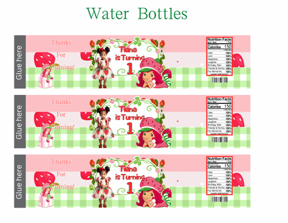 🍓 Editable Strawberry Shortcake Party Favor Template – Canva File