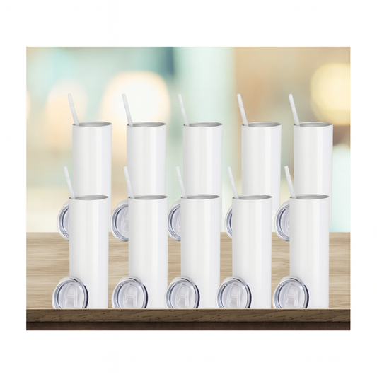12-Pack – 20 oz Sublimation Blank Tumblers with Lids & Straws