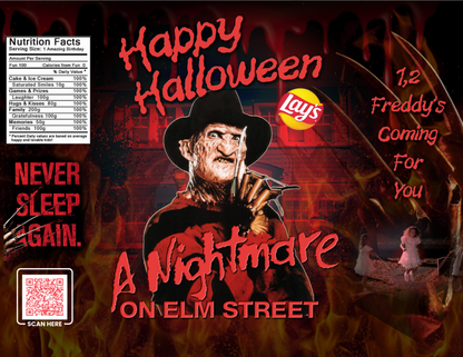 Freddy Halloween Digital Chip Bag Template | Editable Halloween Party Favor | Horror Movie Theme
