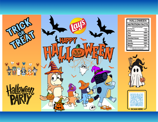 Friends Halloween Digital Chip Bag Template | Editable Party Favor | Kids Spooky Design