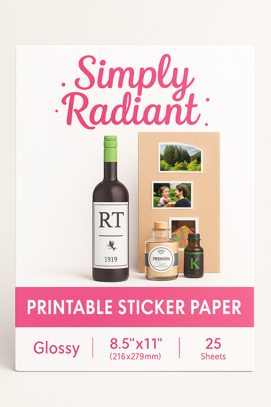 🩷 Simply Radiant Printable Glossy Sticker Paper – 54 lbs-8.5”x11” (25 Sheets)