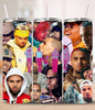 Chris Brown tumbler by Simply Radiant Creations featuring colorful collage of Chris Brown's portraits