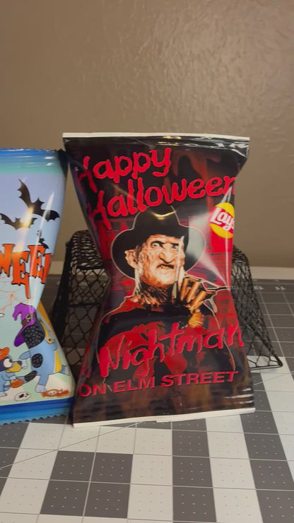 Freddy Halloween Digital Chip Bag Template | Editable Halloween Party Favor | Horror Movie Theme